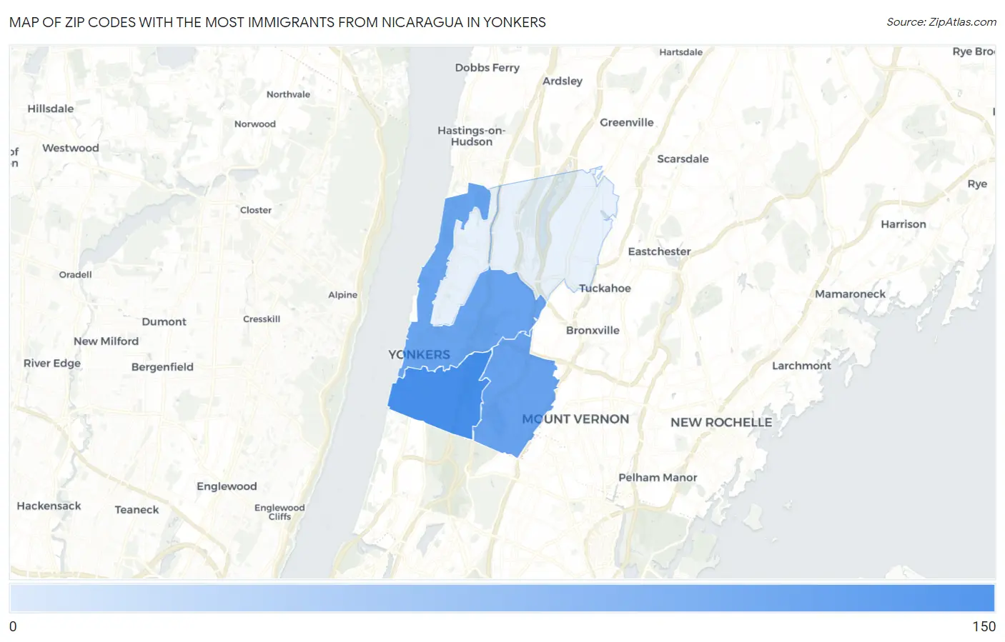 Zip Codes with the Most Immigrants from Nicaragua in Yonkers Map