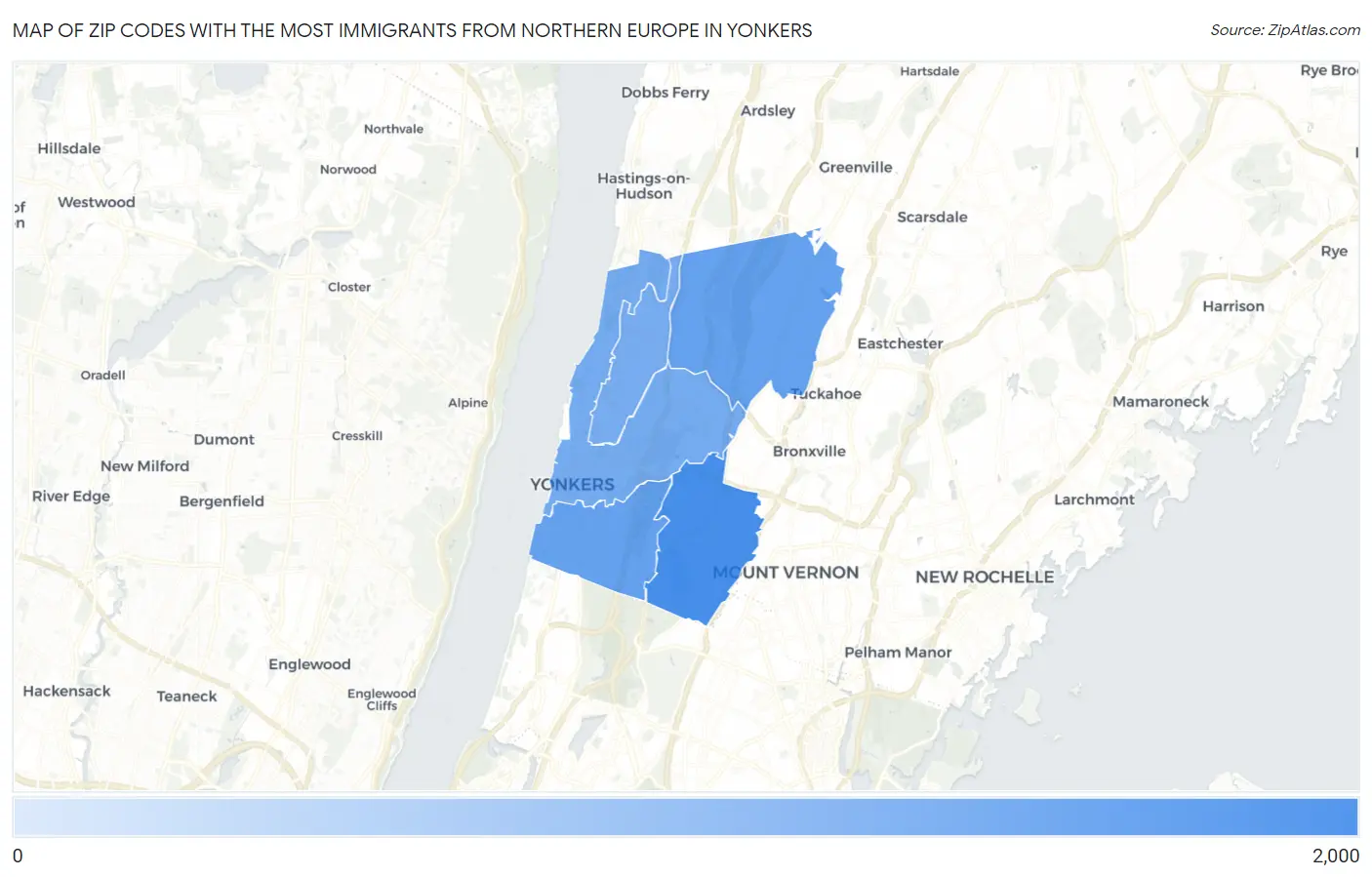 Zip Codes with the Most Immigrants from Northern Europe in Yonkers Map