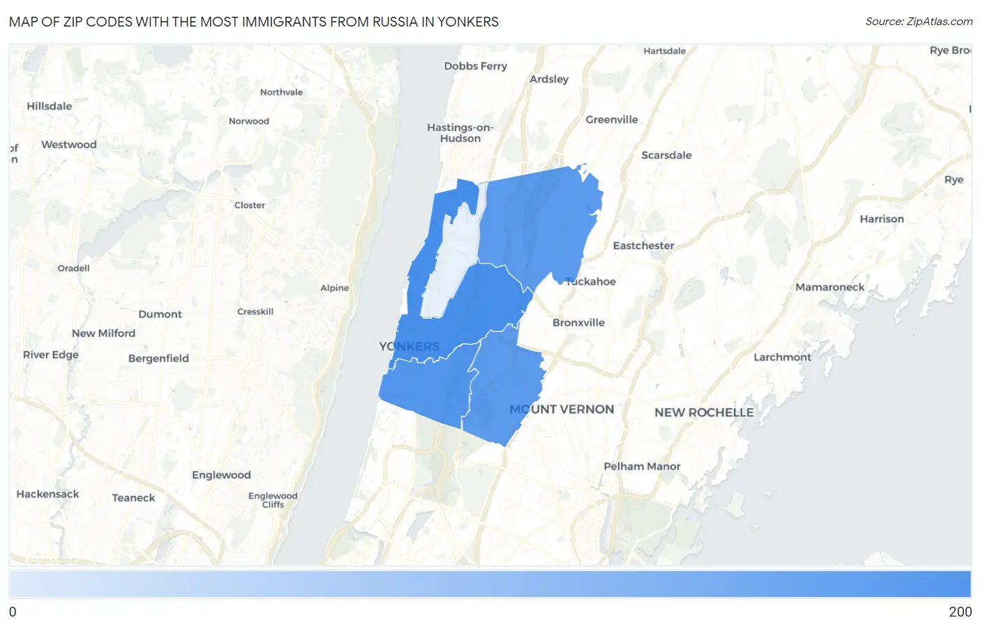 Zip Codes with the Most Immigrants from Russia in Yonkers Map