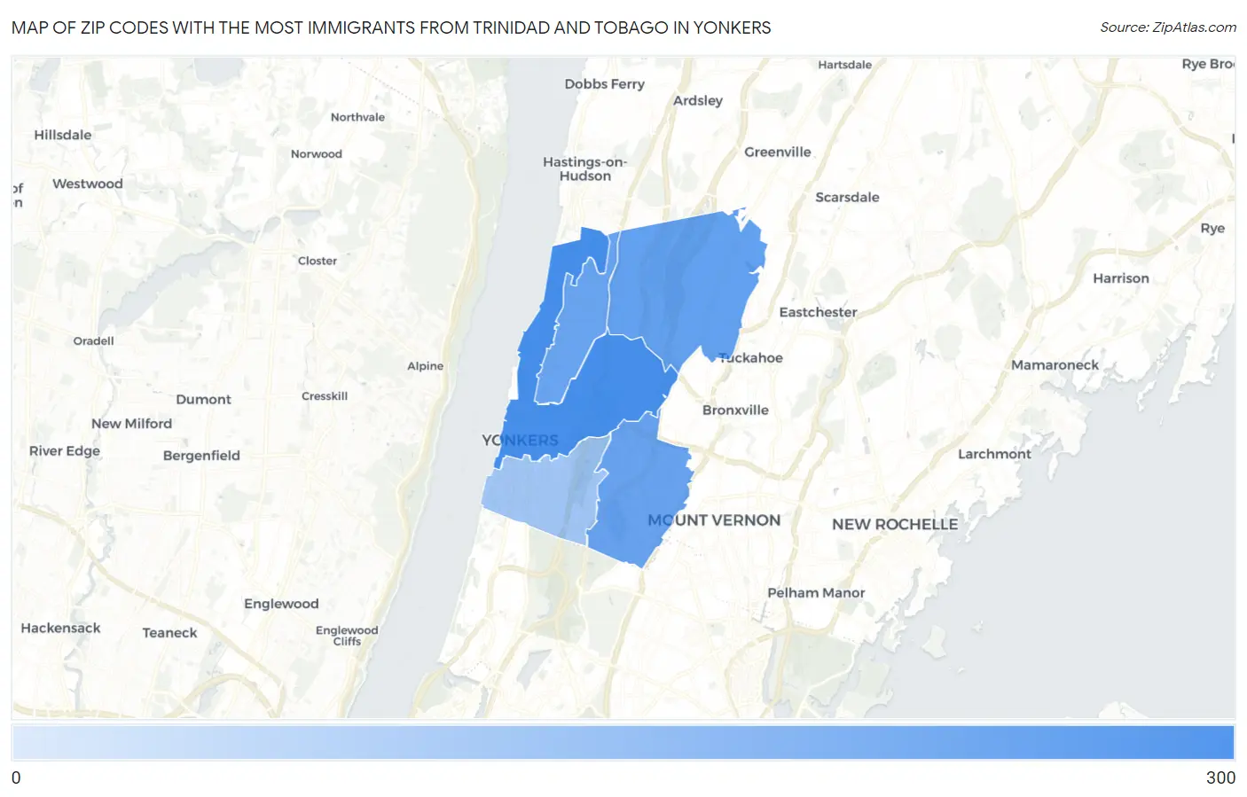 Zip Codes with the Most Immigrants from Trinidad and Tobago in Yonkers Map