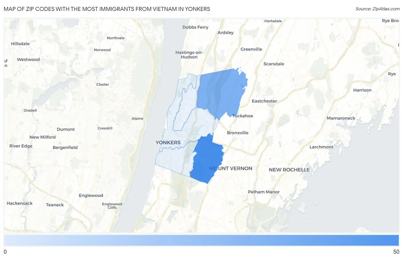 Zip Codes with the Most Immigrants from Vietnam in Yonkers Map