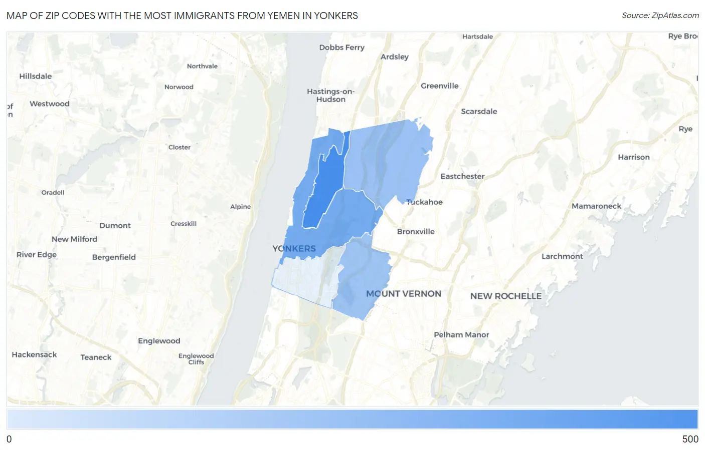 Zip Codes with the Most Immigrants from Yemen in Yonkers Map
