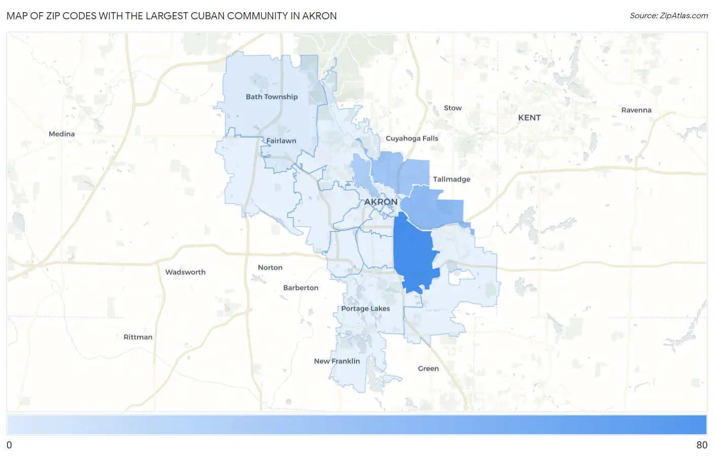 Zip Codes with the Largest Cuban Community in Akron Map