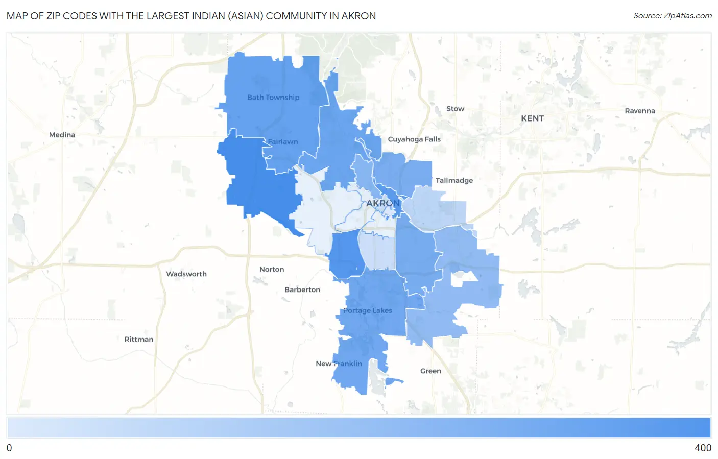 Zip Codes with the Largest Indian (Asian) Community in Akron Map