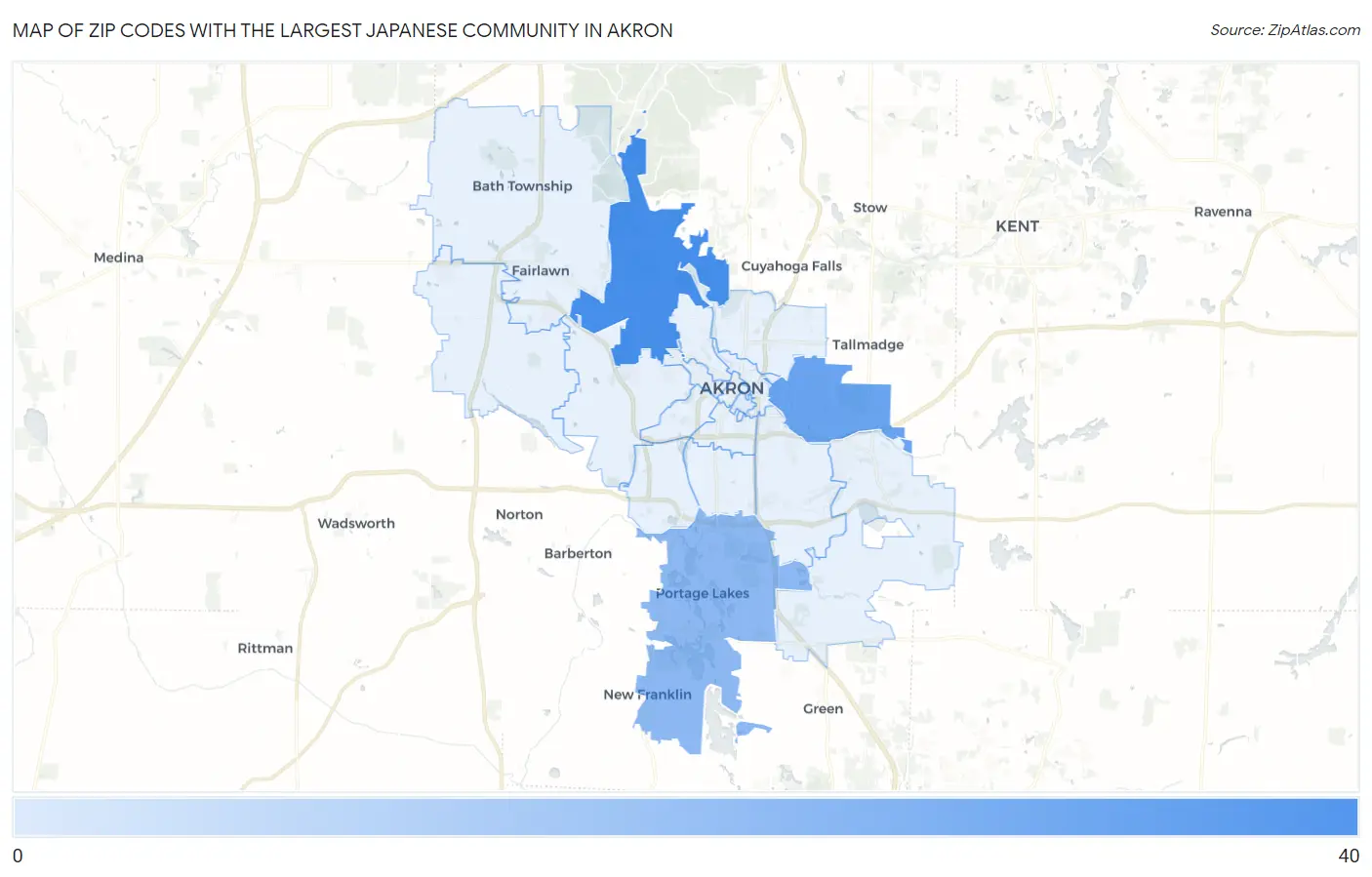 Zip Codes with the Largest Japanese Community in Akron Map