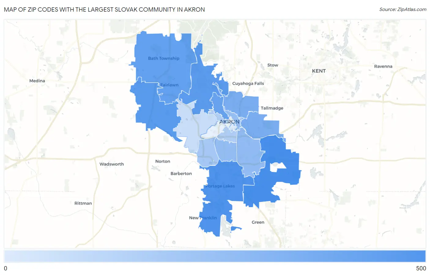 Zip Codes with the Largest Slovak Community in Akron Map