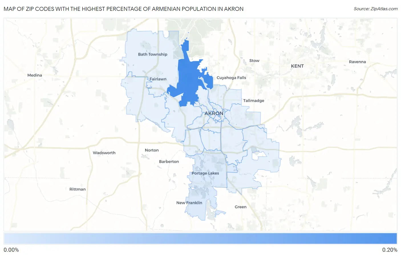 Zip Codes with the Highest Percentage of Armenian Population in Akron Map