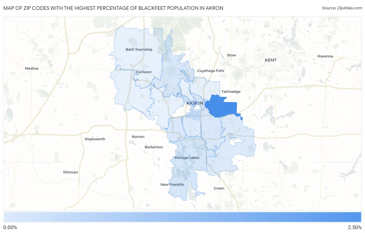 Zip Codes with the Highest Percentage of Blackfeet Population in Akron Map