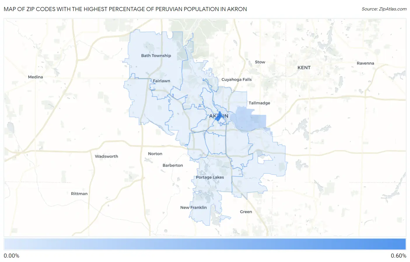 Zip Codes with the Highest Percentage of Peruvian Population in Akron Map