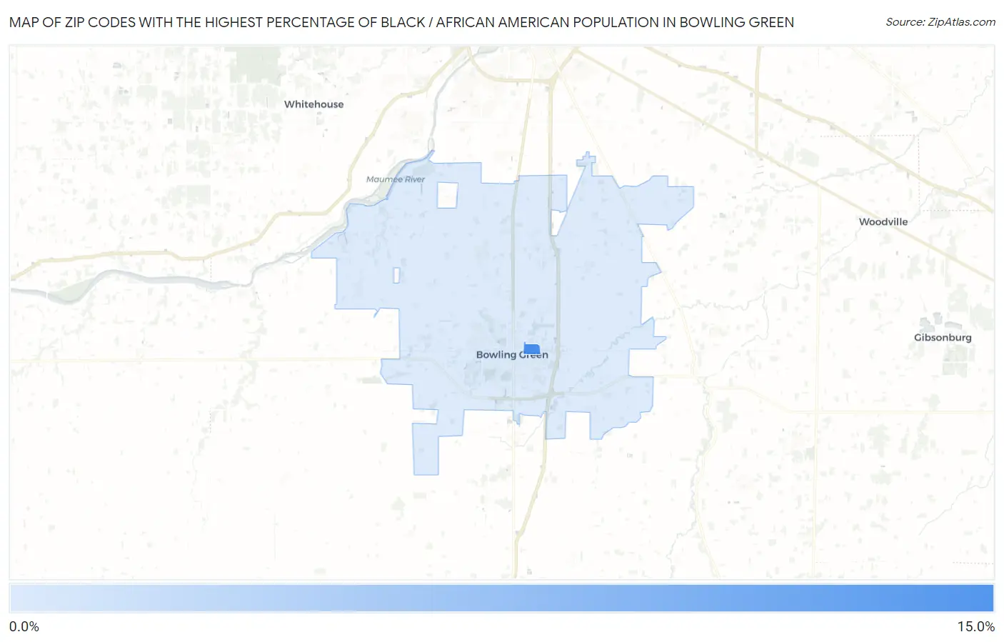 Zip Codes with the Highest Percentage of Black / African American Population in Bowling Green Map