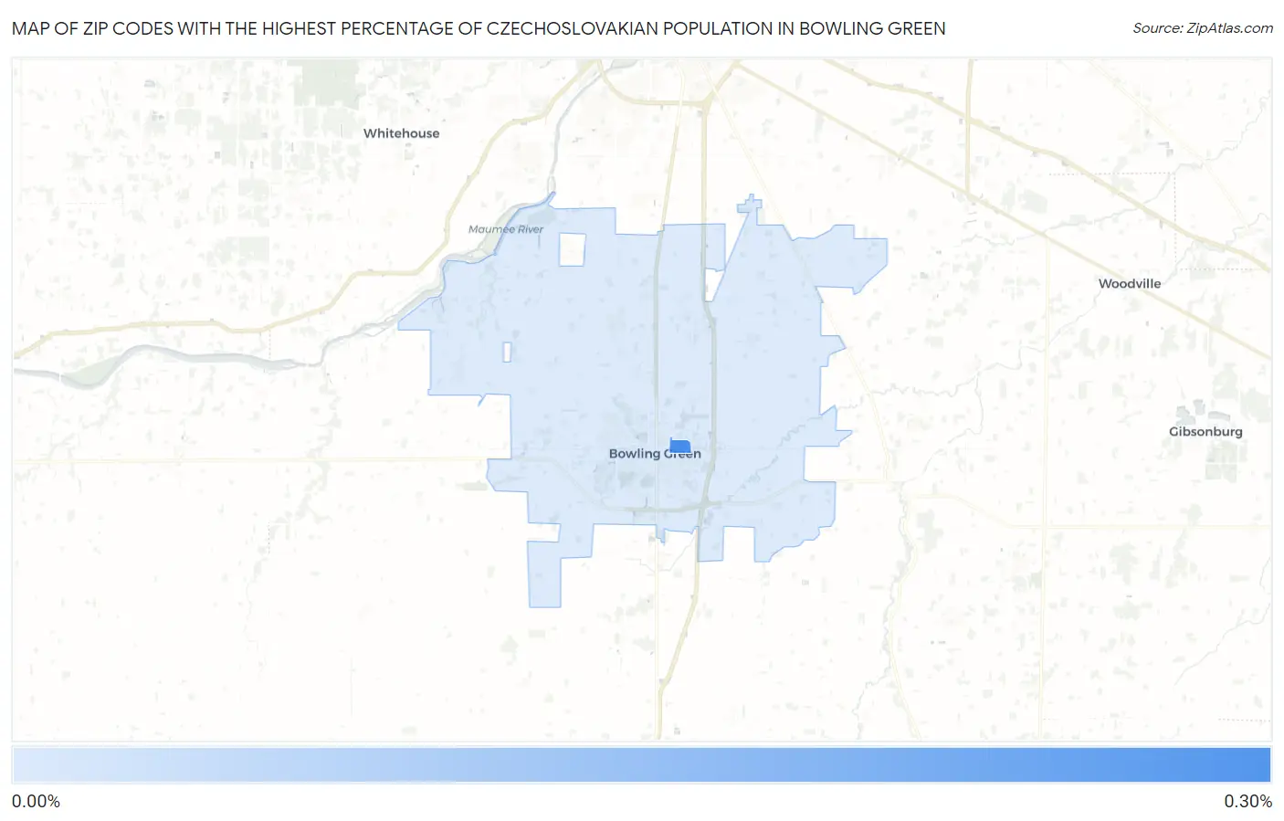 Zip Codes with the Highest Percentage of Czechoslovakian Population in Bowling Green Map