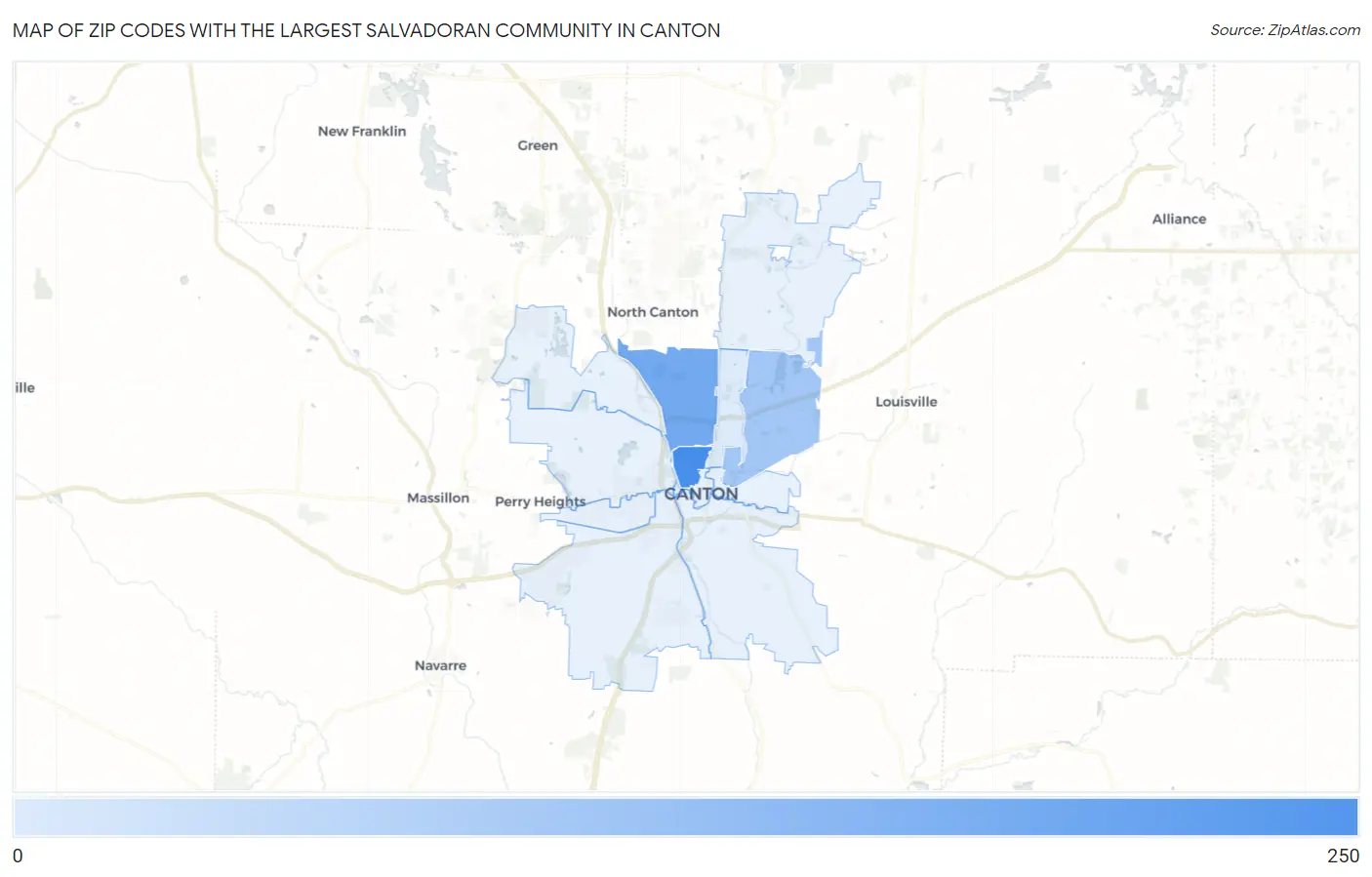 Zip Codes with the Largest Salvadoran Community in Canton Map