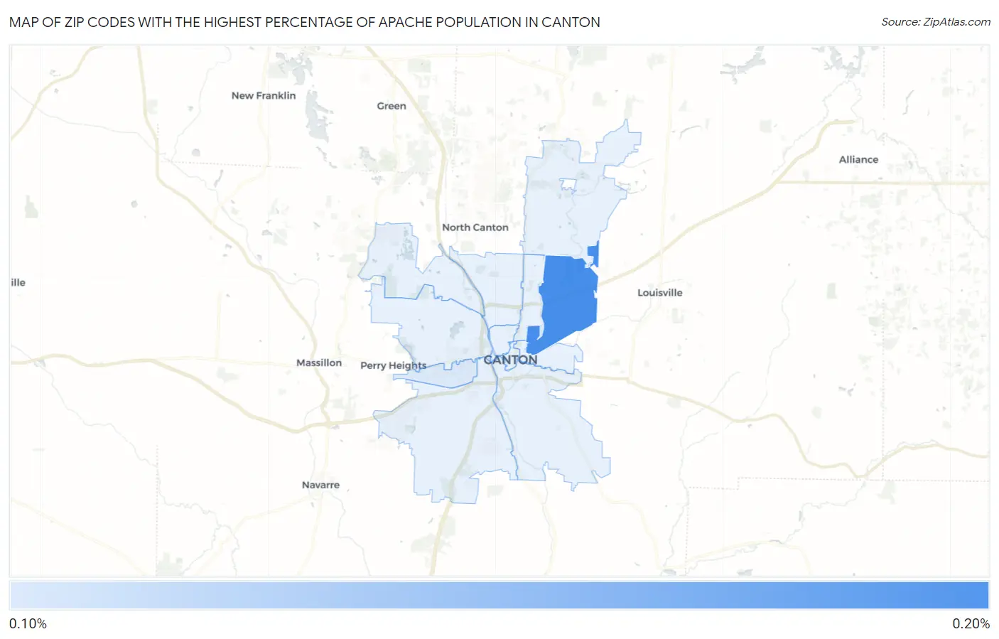 Zip Codes with the Highest Percentage of Apache Population in Canton Map