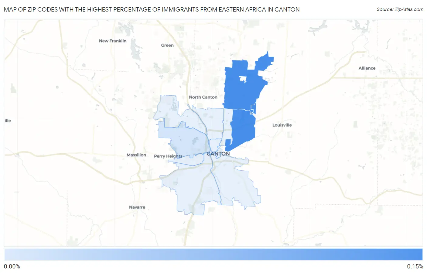 Zip Codes with the Highest Percentage of Immigrants from Eastern Africa in Canton Map