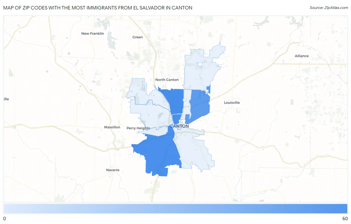 Zip Codes with the Most Immigrants from El Salvador in Canton Map