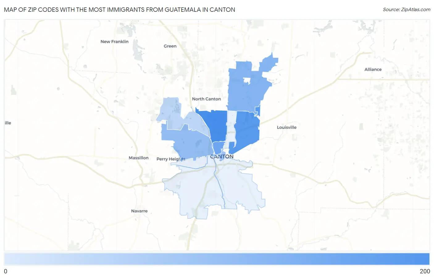 Zip Codes with the Most Immigrants from Guatemala in Canton Map