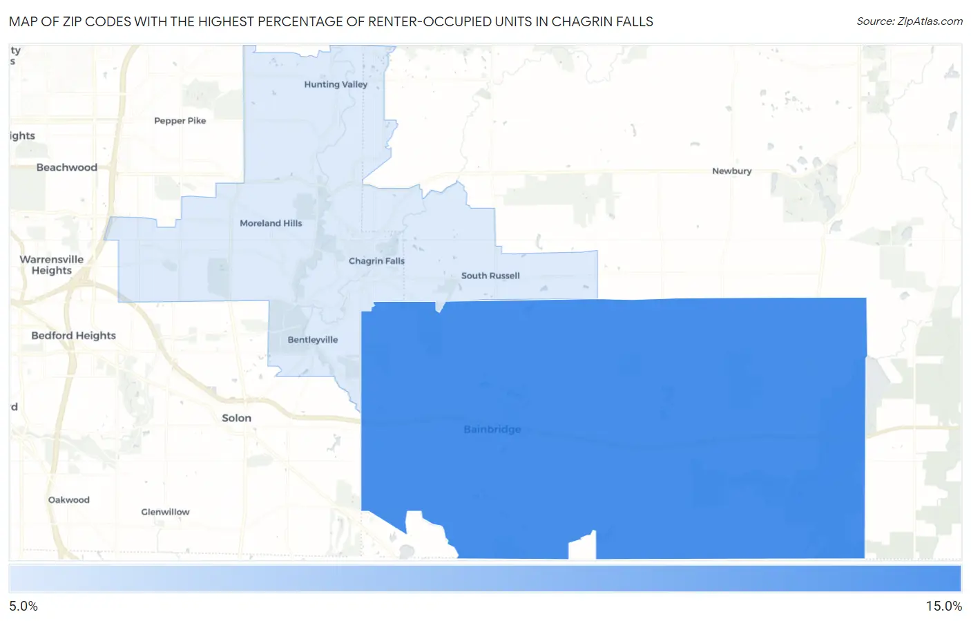 Zip Codes with the Highest Percentage of Renter-Occupied Units in Chagrin Falls Map