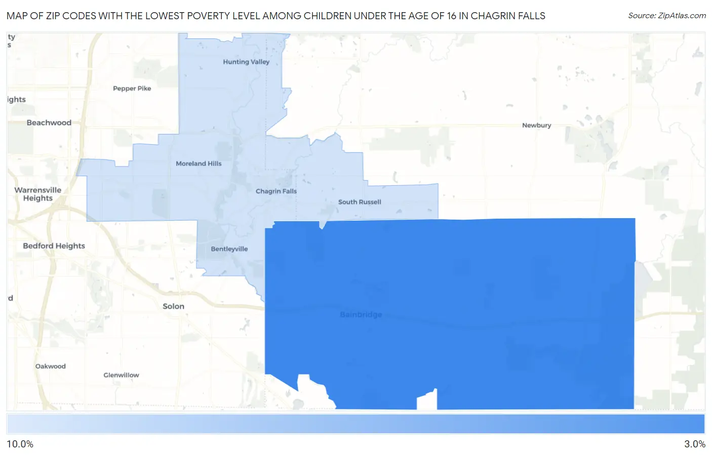Zip Codes with the Lowest Poverty Level Among Children Under the Age of 16 in Chagrin Falls Map