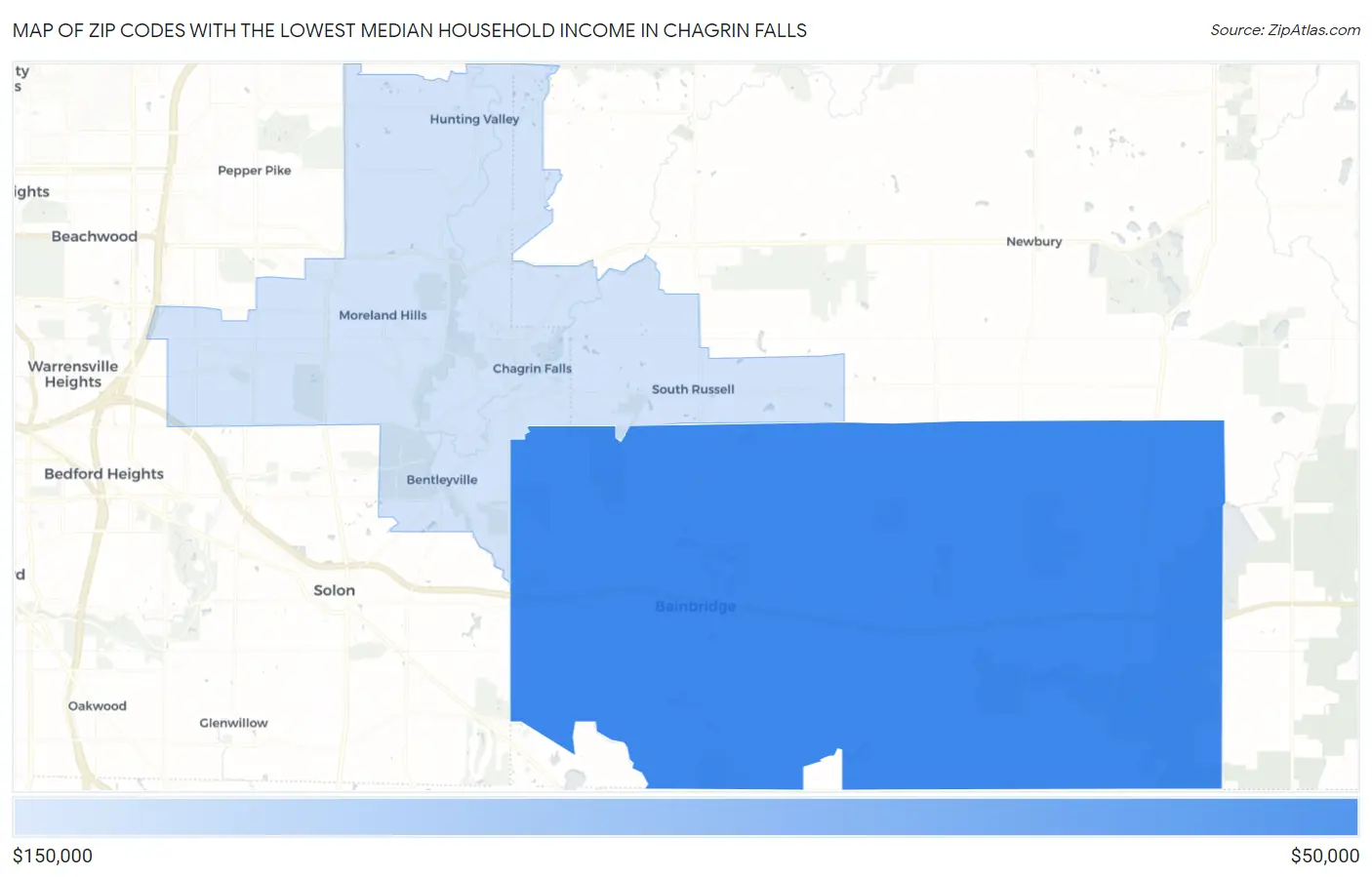 Zip Codes with the Lowest Median Household Income in Chagrin Falls Map
