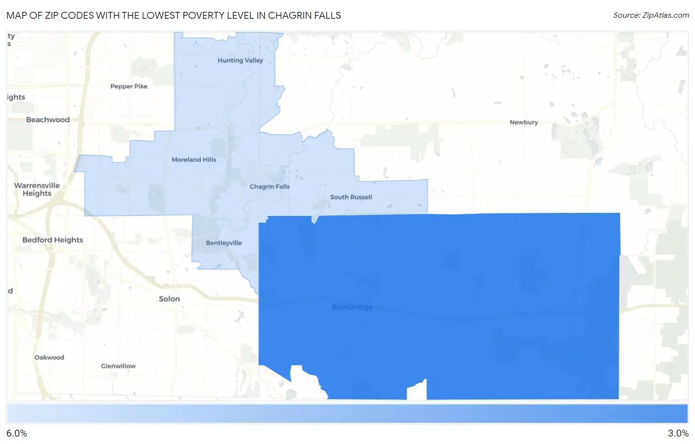 Zip Codes with the Lowest Poverty Level in Chagrin Falls Map