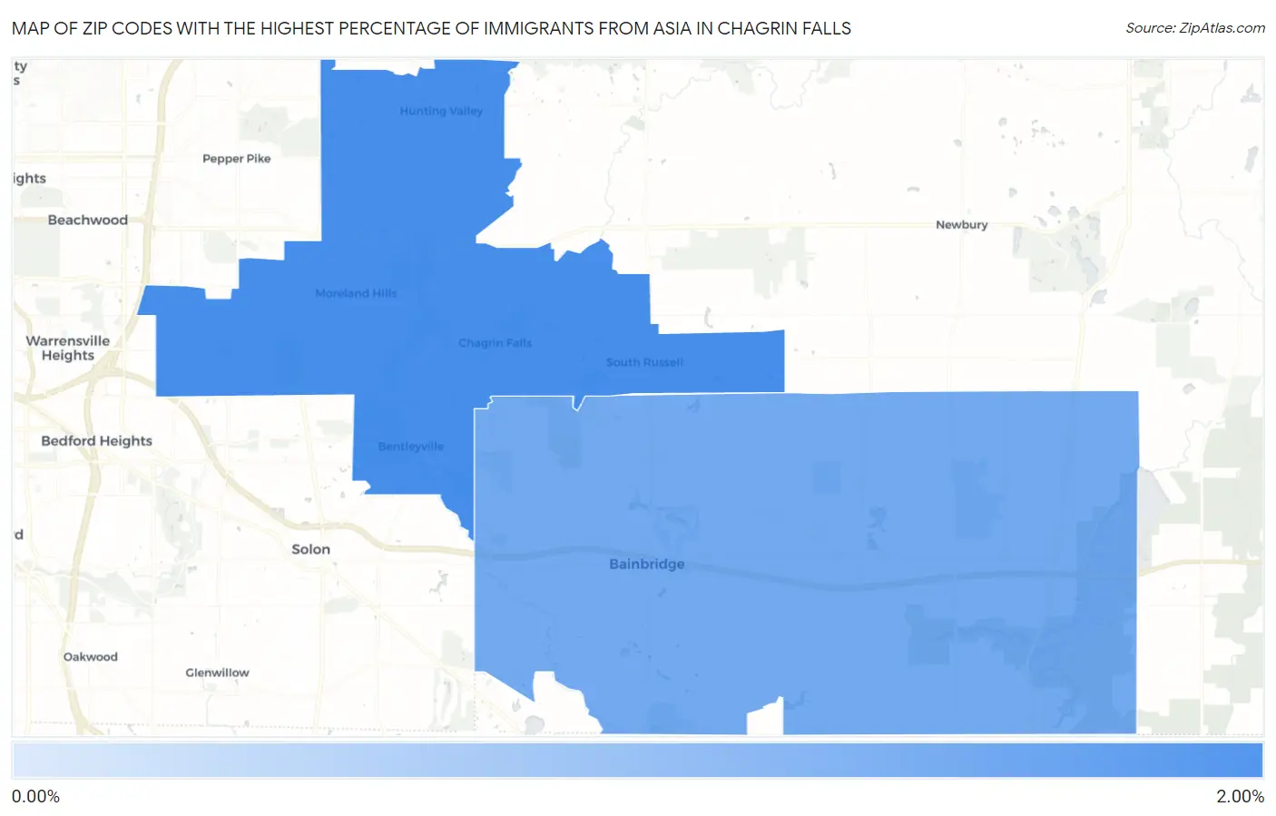 Zip Codes with the Highest Percentage of Immigrants from Asia in Chagrin Falls Map