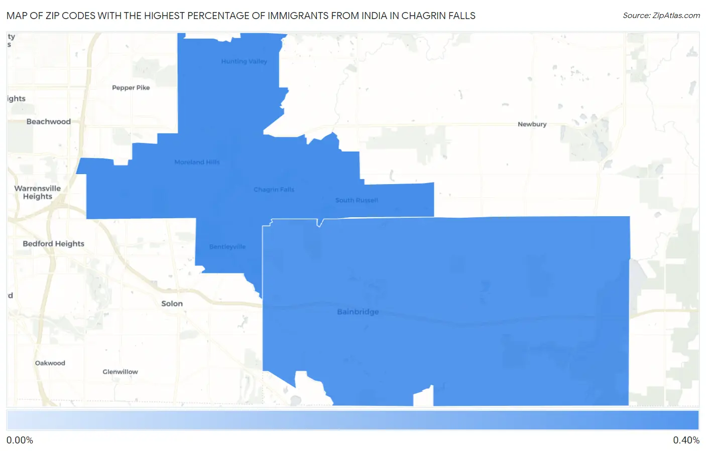 Zip Codes with the Highest Percentage of Immigrants from India in Chagrin Falls Map