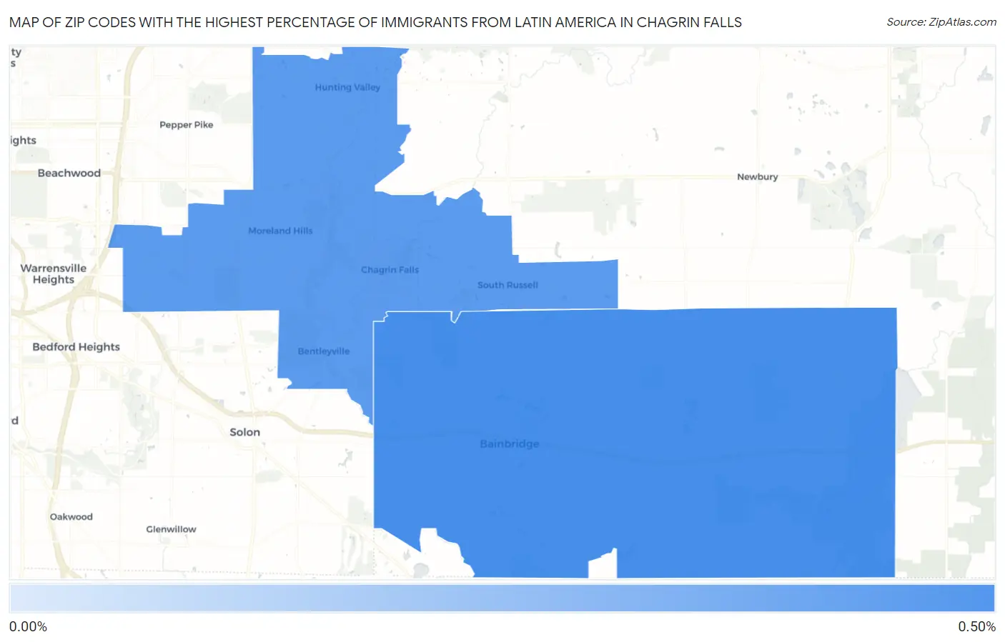 Zip Codes with the Highest Percentage of Immigrants from Latin America in Chagrin Falls Map