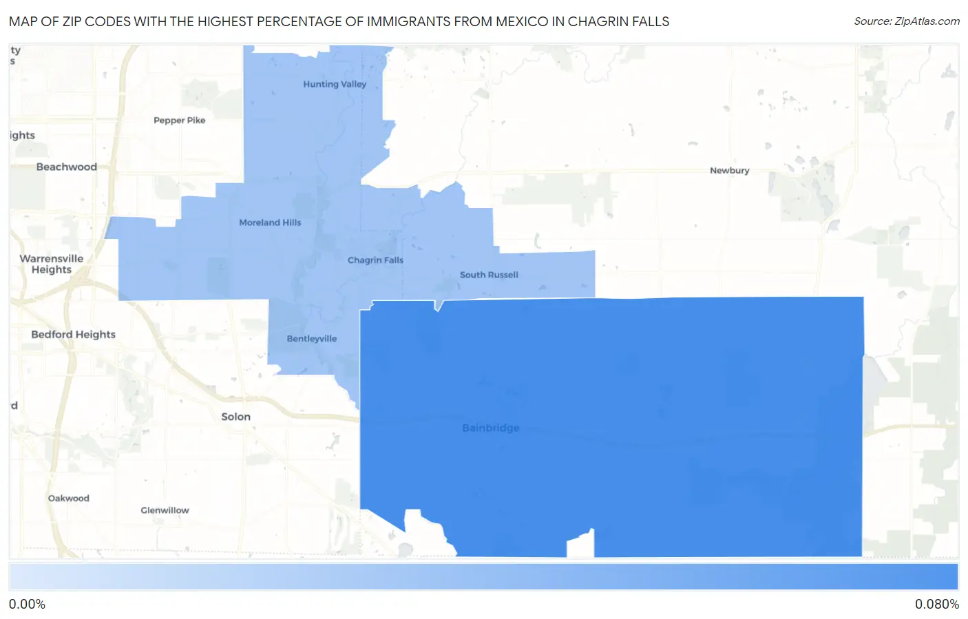 Zip Codes with the Highest Percentage of Immigrants from Mexico in Chagrin Falls Map