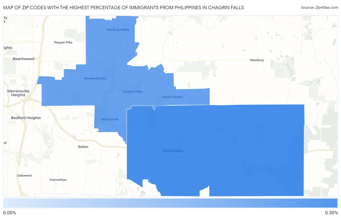 Zip Codes with the Highest Percentage of Immigrants from Philippines in Chagrin Falls Map