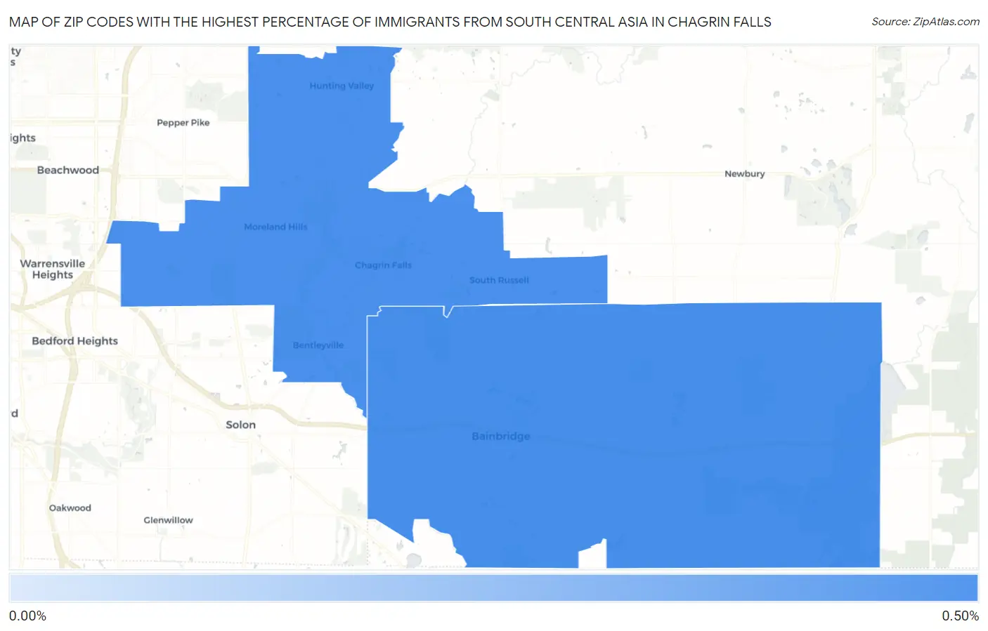 Zip Codes with the Highest Percentage of Immigrants from South Central Asia in Chagrin Falls Map