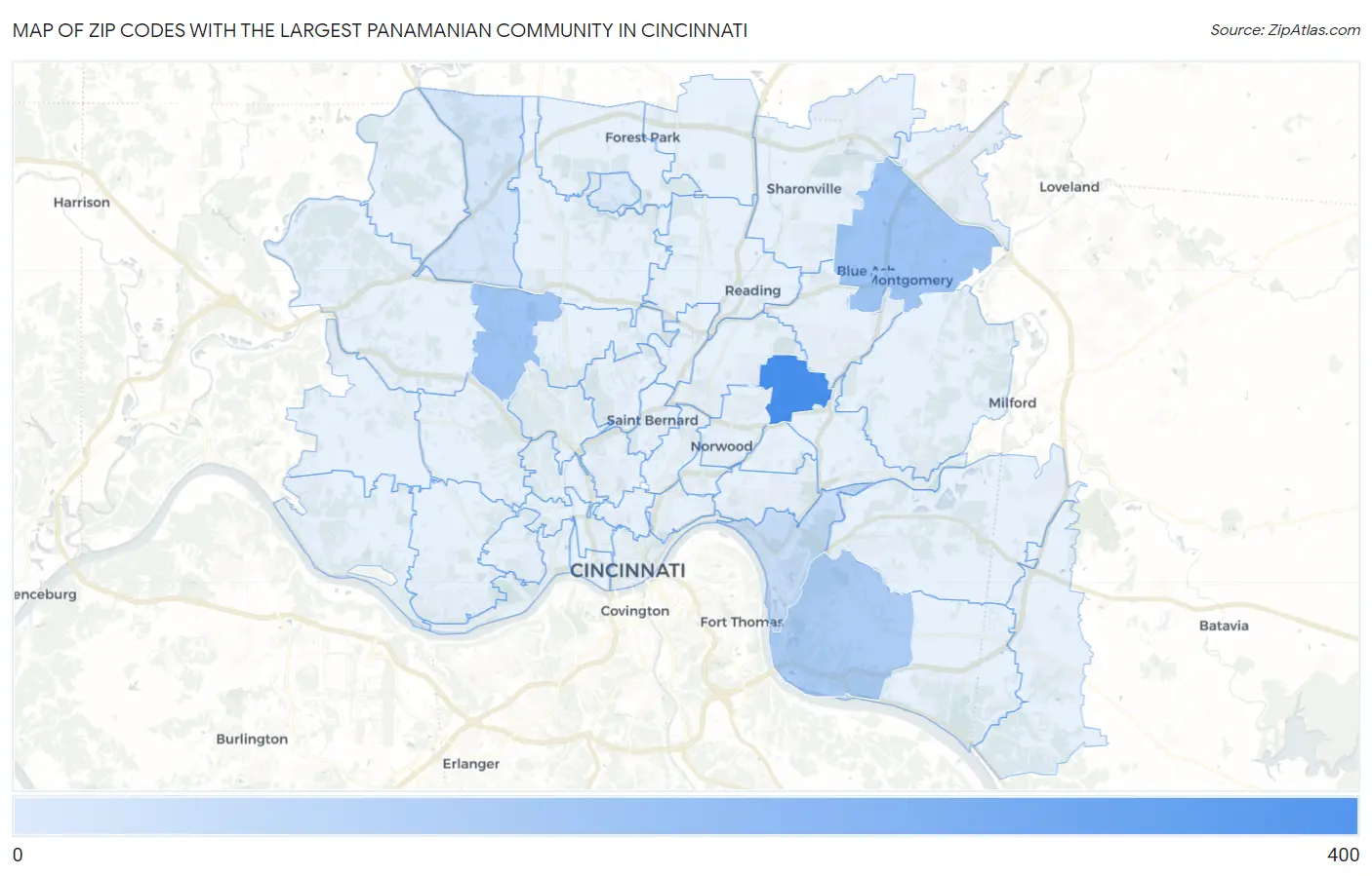 Zip Codes with the Largest Panamanian Community in Cincinnati Map