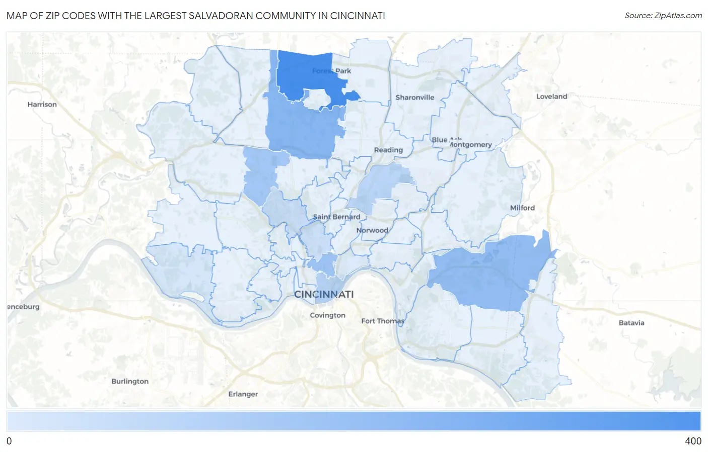 Zip Codes with the Largest Salvadoran Community in Cincinnati Map