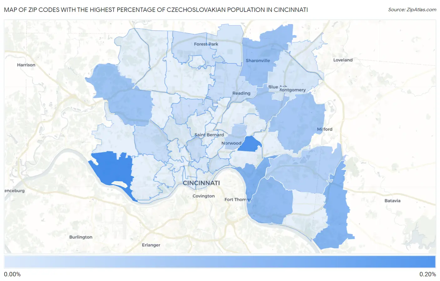 Zip Codes with the Highest Percentage of Czechoslovakian Population in Cincinnati Map