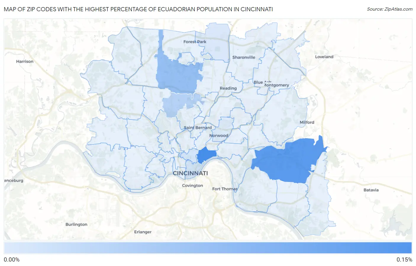 Zip Codes with the Highest Percentage of Ecuadorian Population in Cincinnati Map