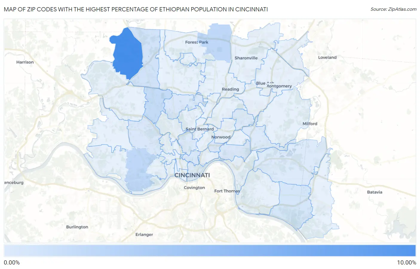 Zip Codes with the Highest Percentage of Ethiopian Population in Cincinnati Map