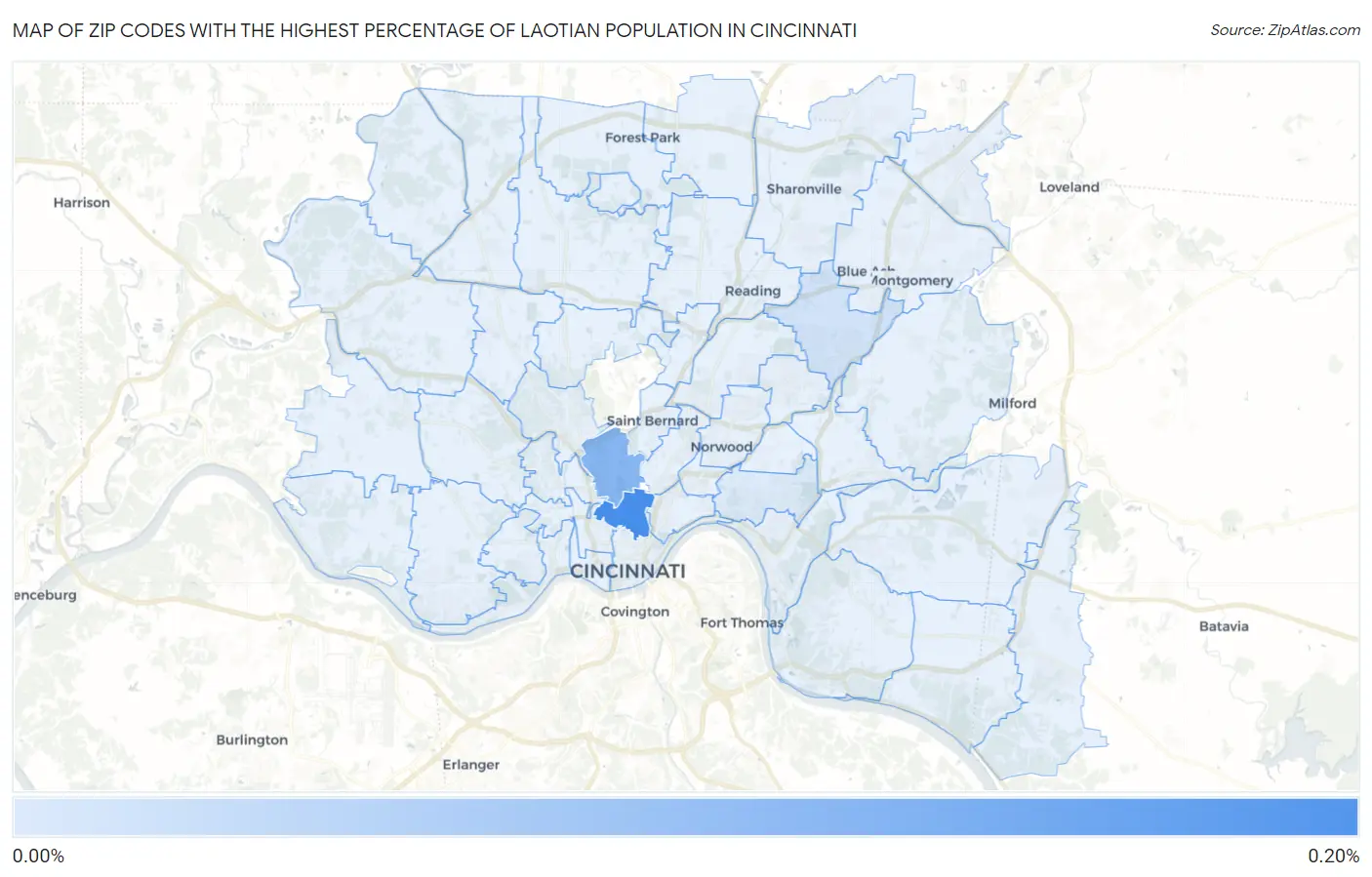 Zip Codes with the Highest Percentage of Laotian Population in Cincinnati Map