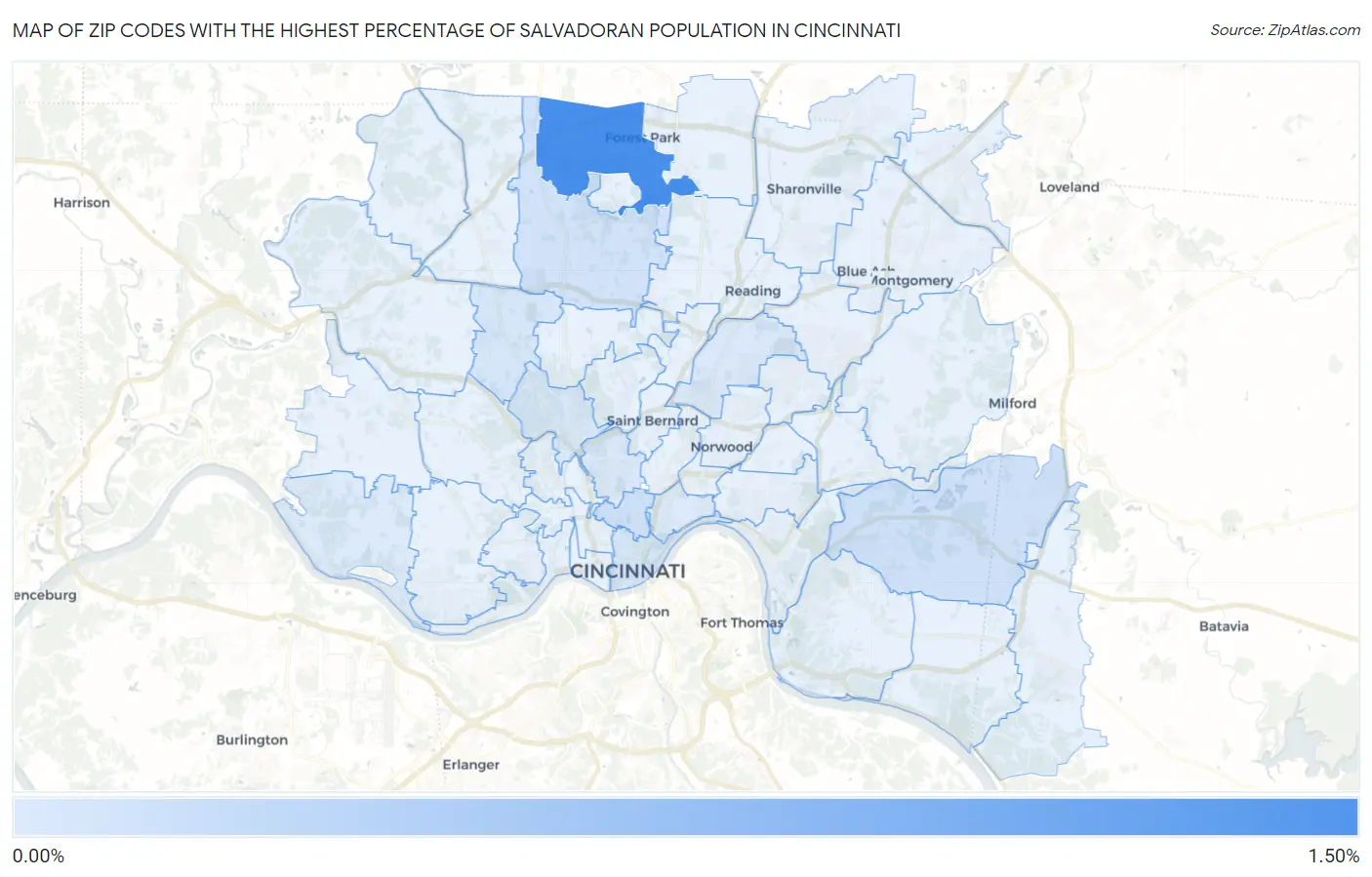 Zip Codes with the Highest Percentage of Salvadoran Population in Cincinnati Map