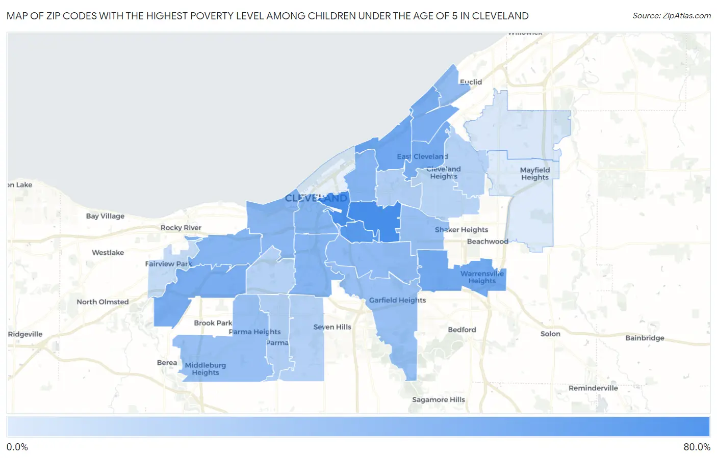 Zip Codes with the Highest Poverty Level Among Children Under the Age of 5 in Cleveland Map