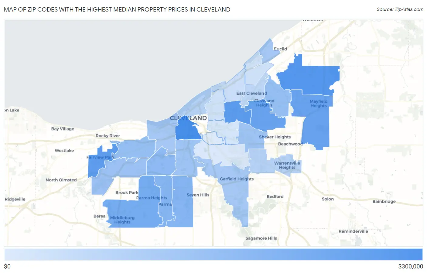 Zip Codes with the Highest Median Property Prices in Cleveland Map