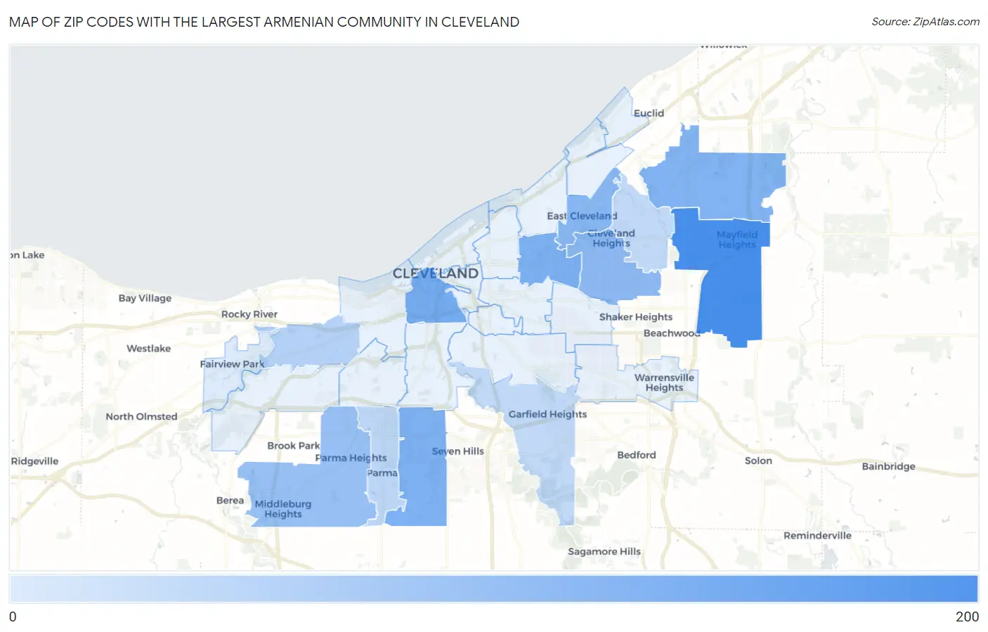 Zip Codes with the Largest Armenian Community in Cleveland Map