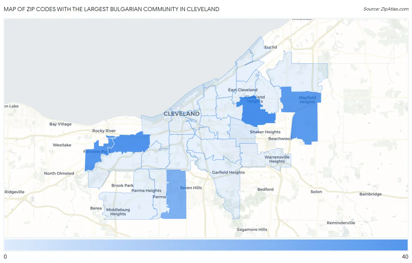 Zip Codes with the Largest Bulgarian Community in Cleveland Map