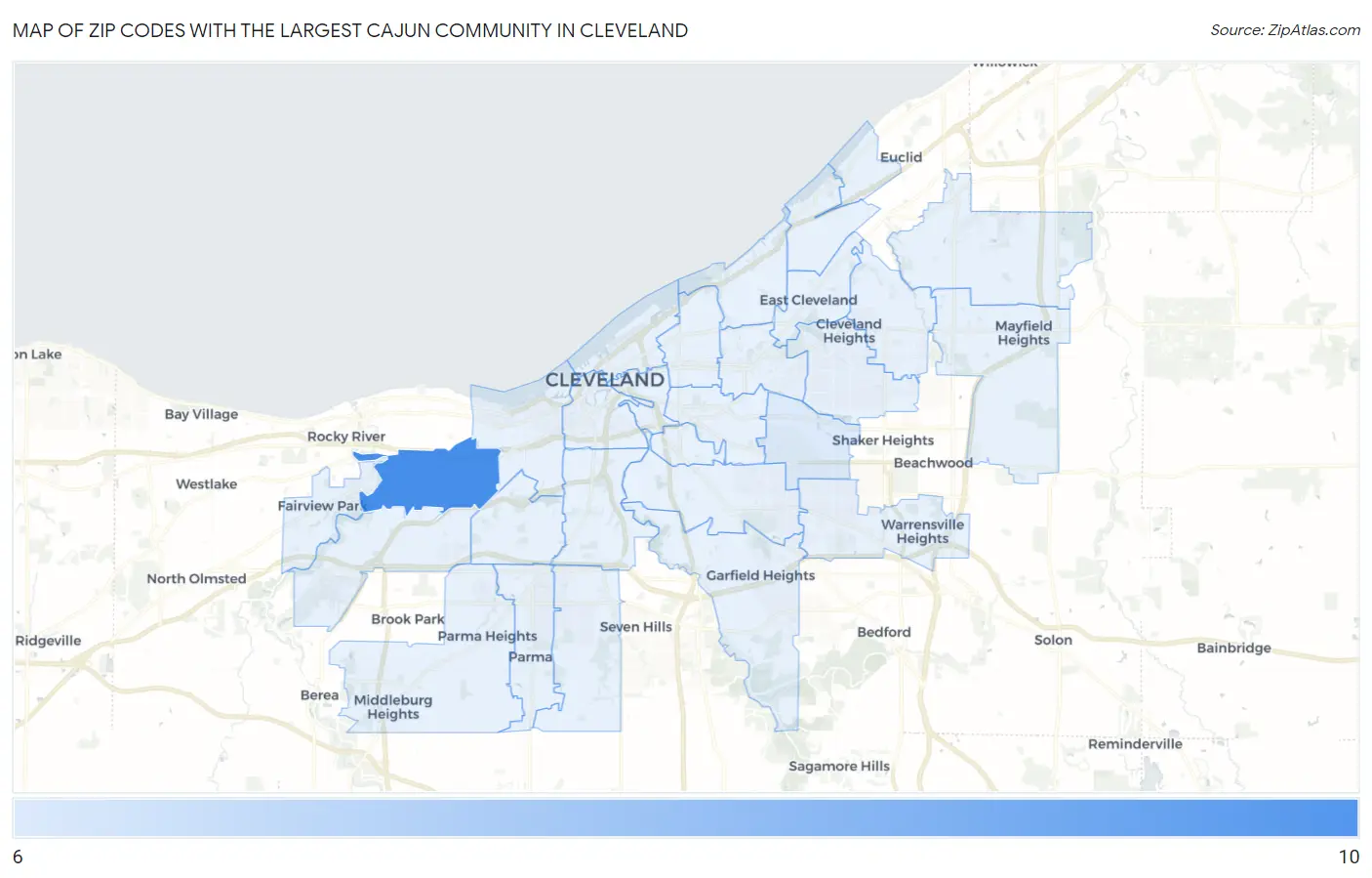 Zip Codes with the Largest Cajun Community in Cleveland Map