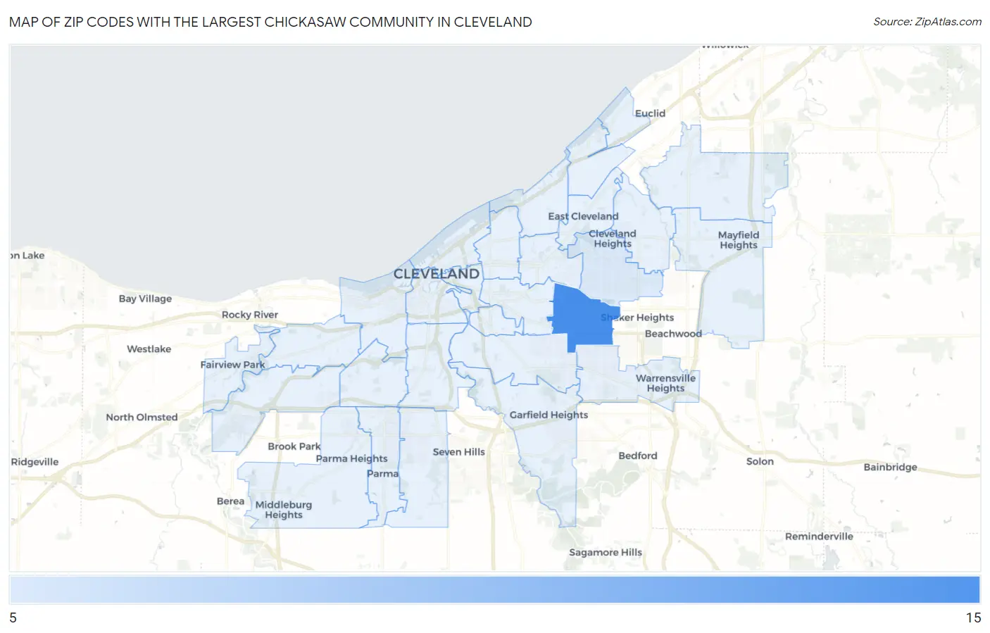 Zip Codes with the Largest Chickasaw Community in Cleveland Map