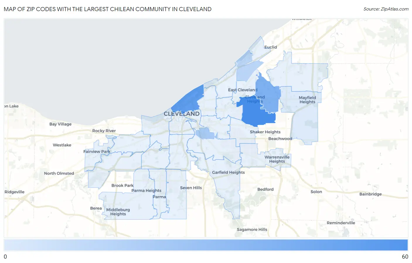 Zip Codes with the Largest Chilean Community in Cleveland Map
