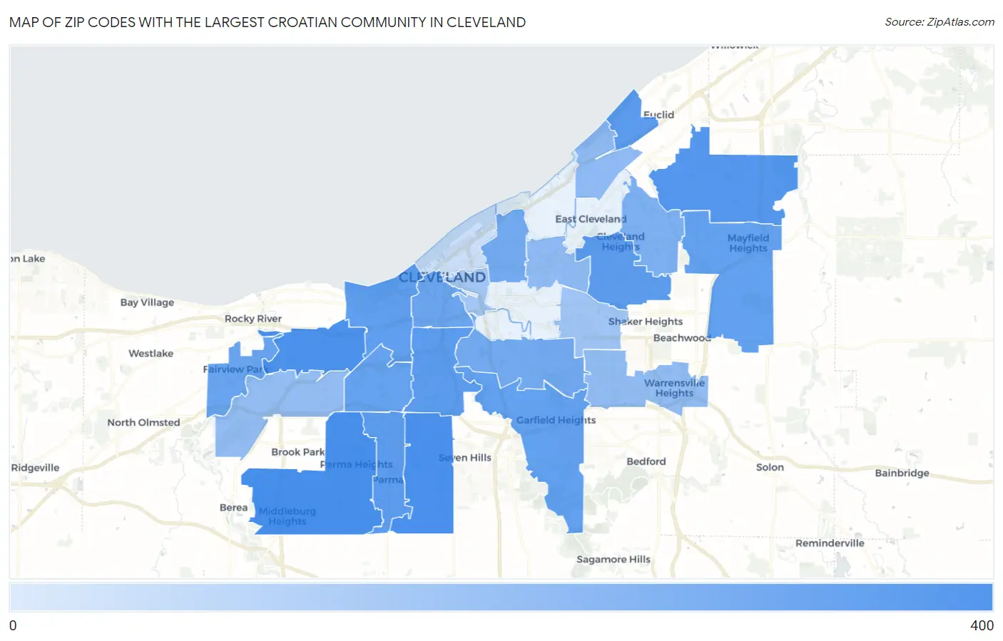 Zip Codes with the Largest Croatian Community in Cleveland Map