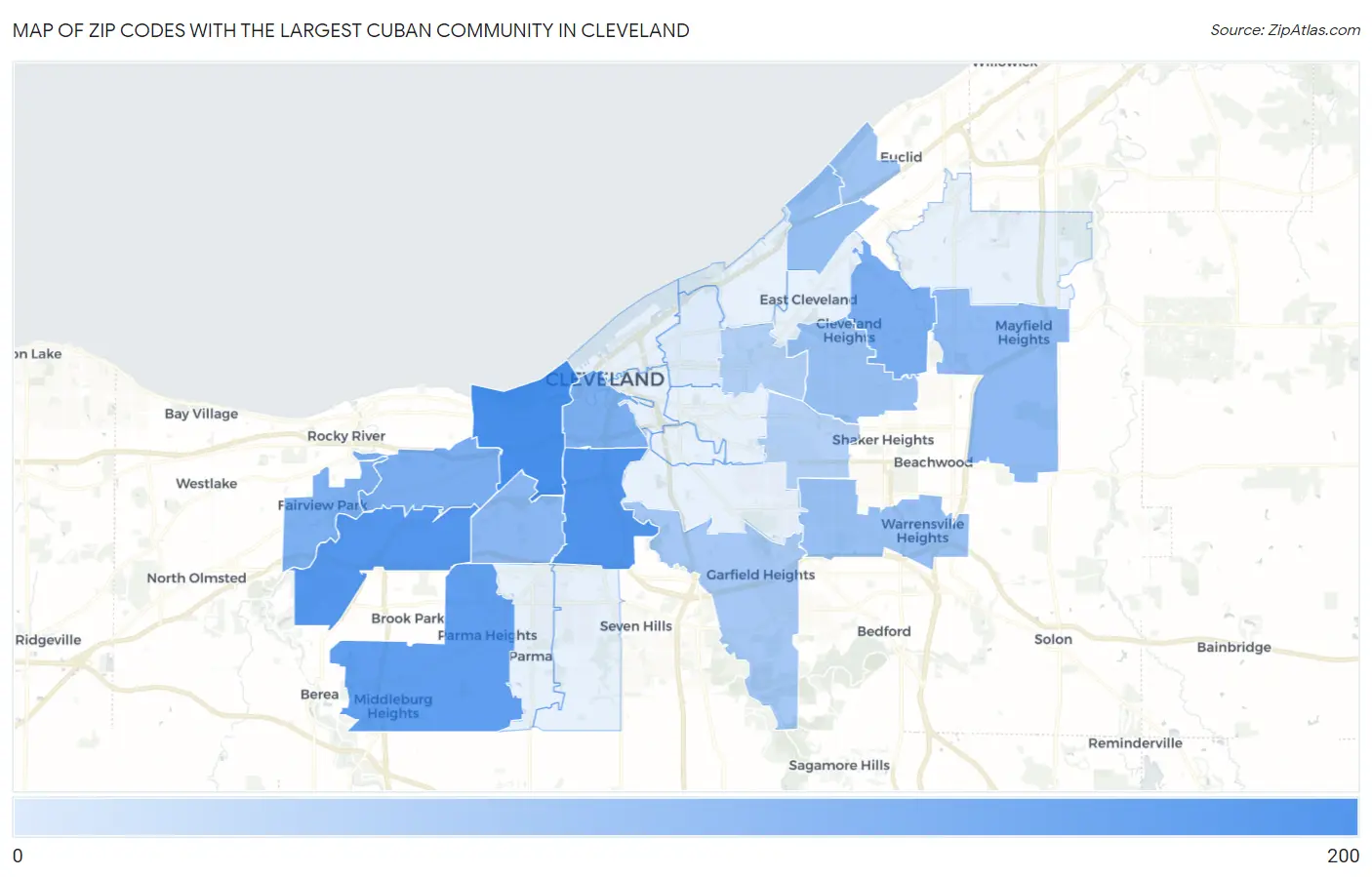Zip Codes with the Largest Cuban Community in Cleveland Map