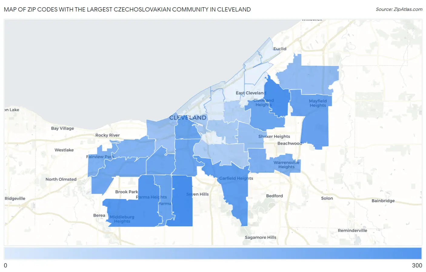 Zip Codes with the Largest Czechoslovakian Community in Cleveland Map