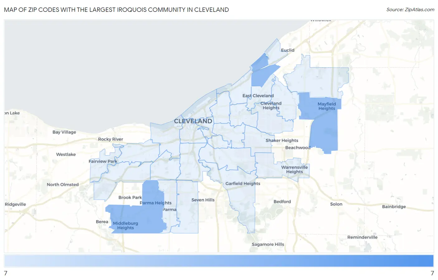 Zip Codes with the Largest Iroquois Community in Cleveland Map