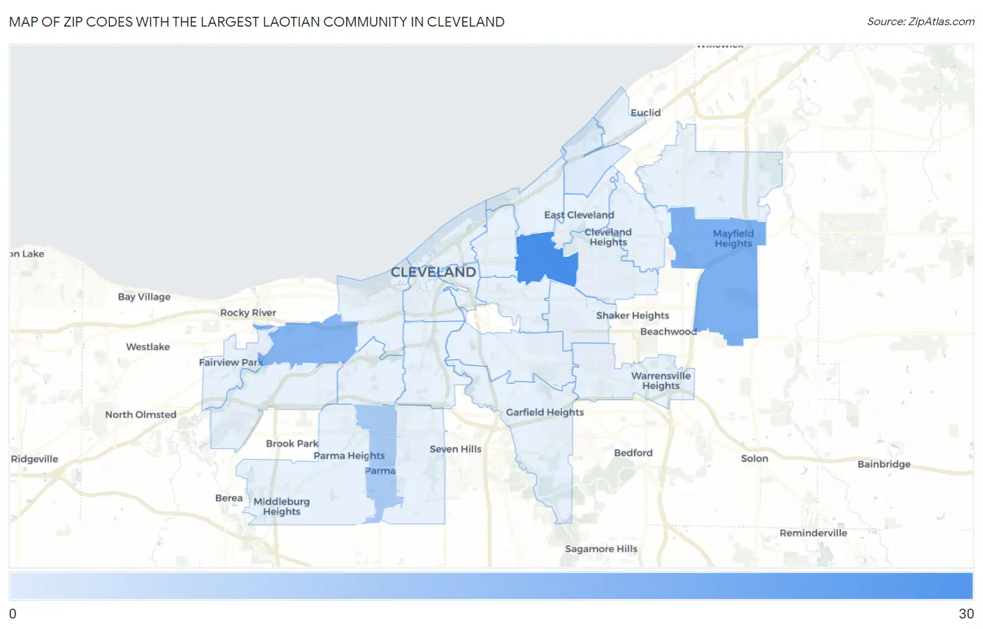 Zip Codes with the Largest Laotian Community in Cleveland Map
