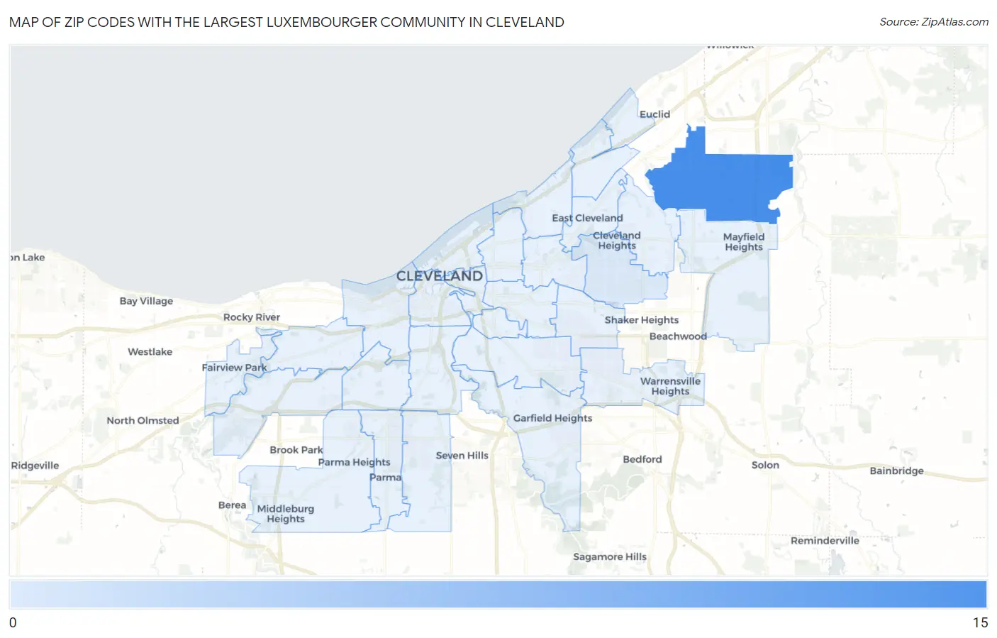 Zip Codes with the Largest Luxembourger Community in Cleveland Map
